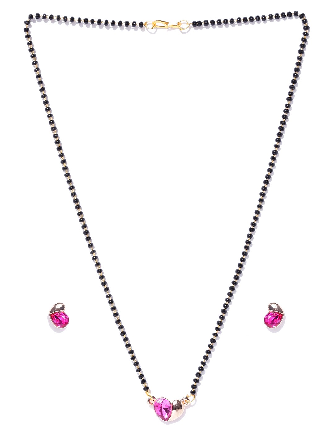 YouBella Black  Gold-Toned Beaded Mangalsutra Set